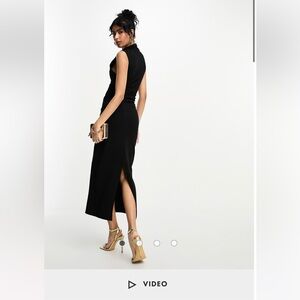 NWT ASOS Design Black Grown On Neck With Ruched Side Midi Dress